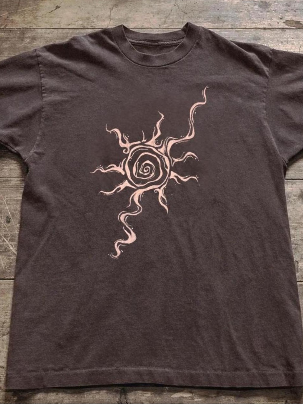 Men's Black Graphic Tee with Pink Sun Spiral